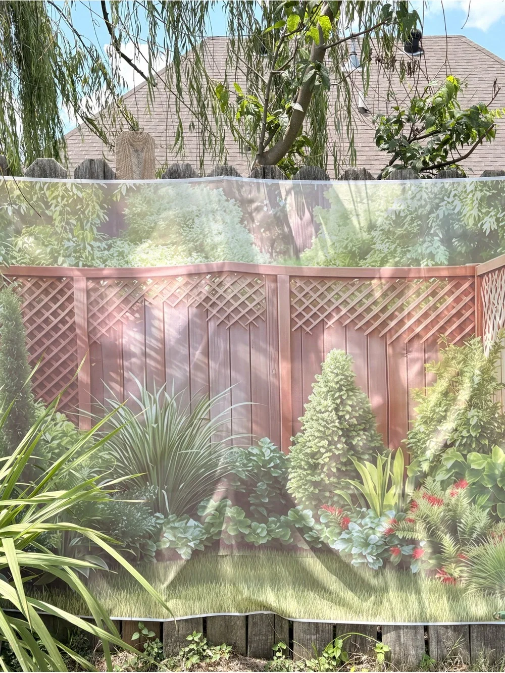 Neutral Garden Scene Wall Tapestry in Green and Brown